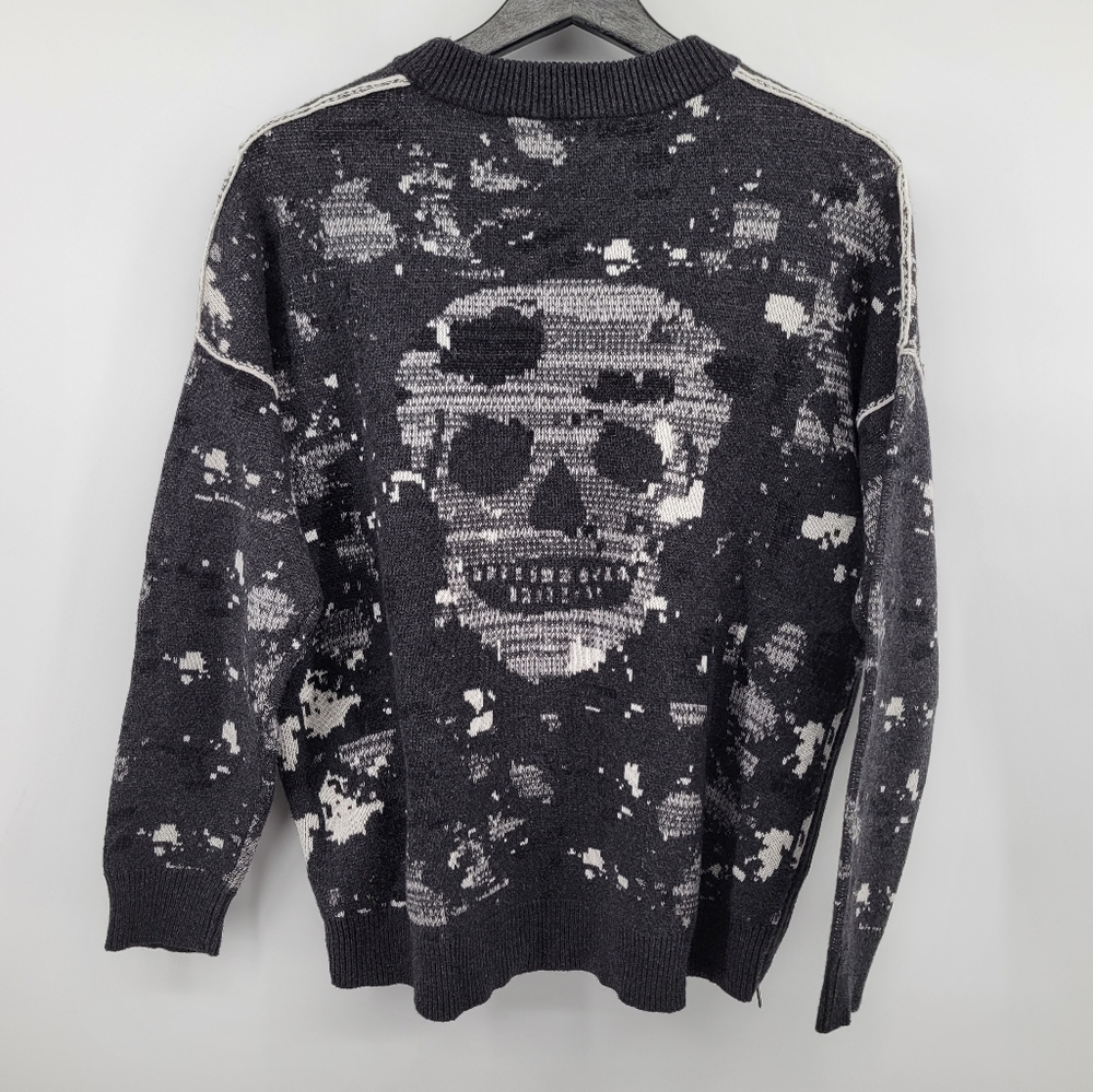 Skull Cashmere Black White Gray Sweater XS Crewneck Sweater Womens